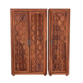 ONIJA Wooden 3 Door Wardrobe for Clothes with 2 Drawer 6 Shelf Storage & Hanging Space - Sheesham Wood Almirah for Bedroom - HONEY FINISH